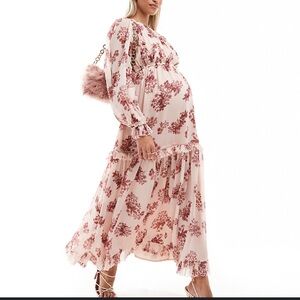ASOS Maternity Long Sleeve Floral Dress in Pink